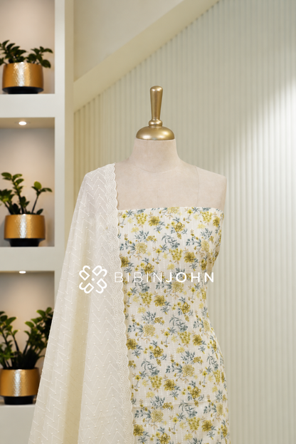 Cotton Embroidery Unstitched Salwar Suit Material Off White BJ1792