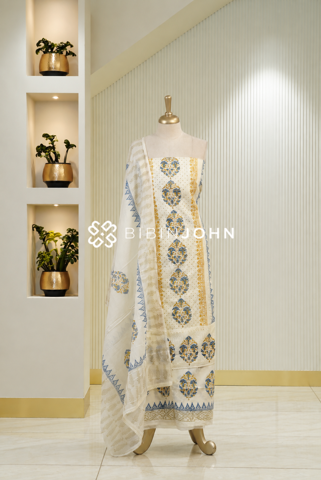 Cotton Hakoba Unstitched Salwar Suit Material Off White BJ1789