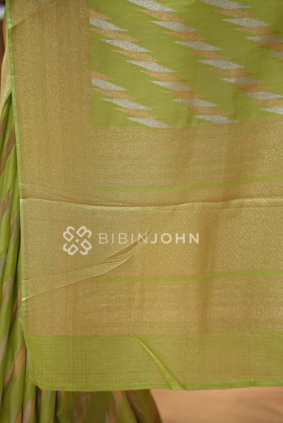 Silk Brocade Saree Lime-Green BJ1036