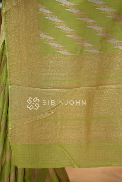 Silk Brocade Saree Lime-Green BJ1036