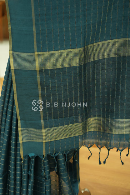 Semi Tussar Weaving Saree For Women  Deep Teal Green BJ2447