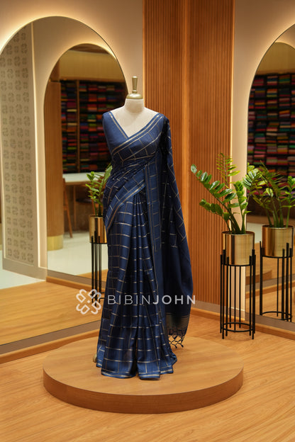 Semi Tussar Weaving Saree For Women Royal Navy Blue BJ2329