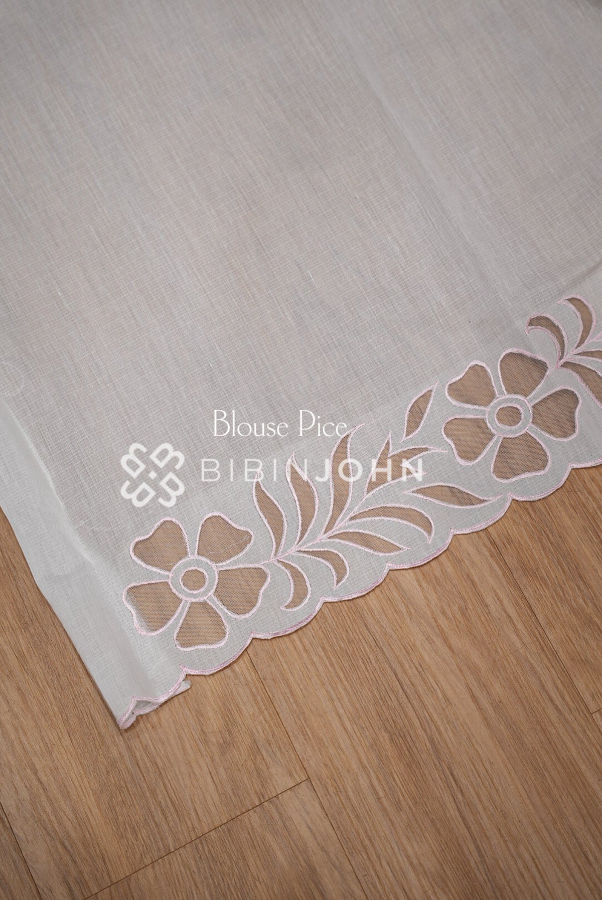 Cotta Embroidery Saree Ivory White With Blush Pink blouse piece