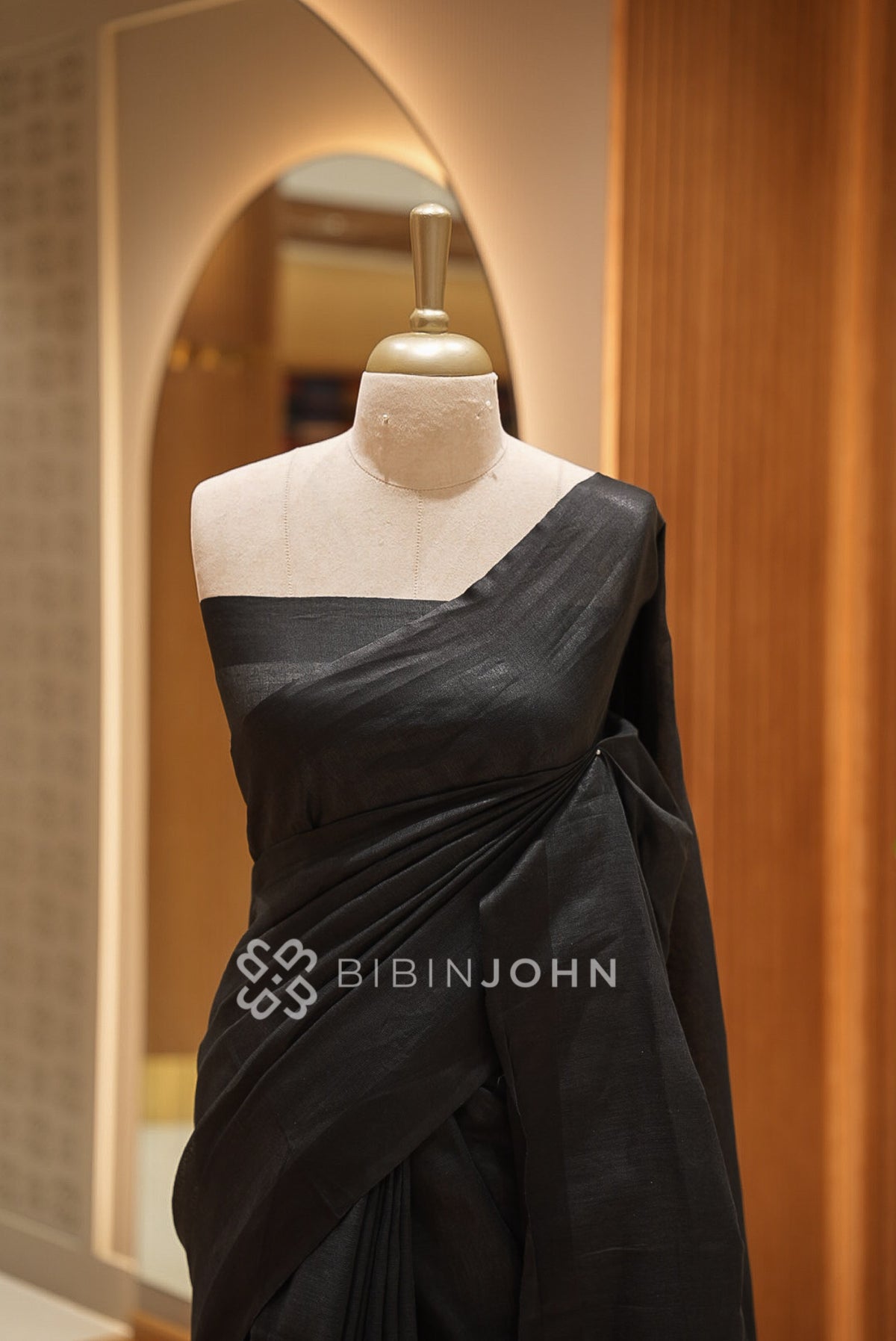 Linen Saree For Women Black BJ1652
