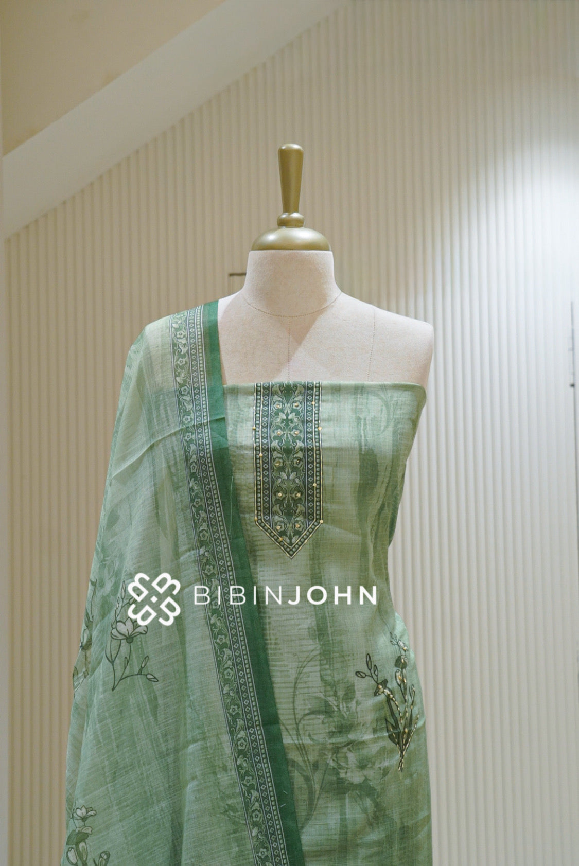 Art Linen Embroidery Unstitched Salwar Suit Material Sage Green BJ2605