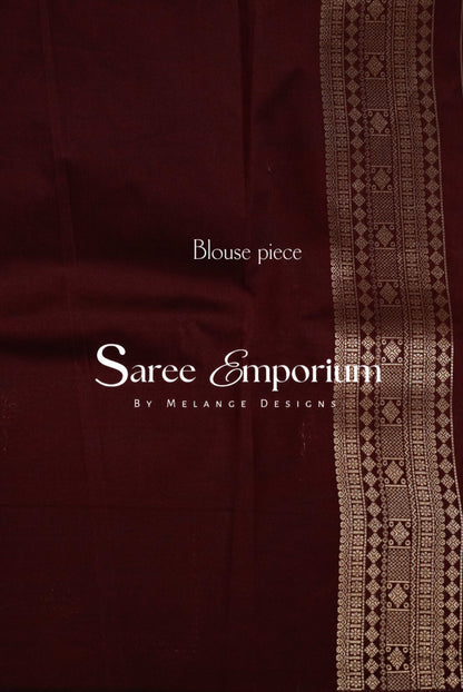 Semi Silk Saree For Women Olive green with burgundy border BJ0568