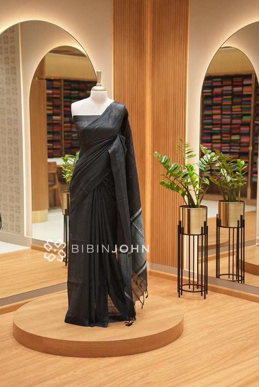 Linen Saree For Women Charcoal Black BJ1657