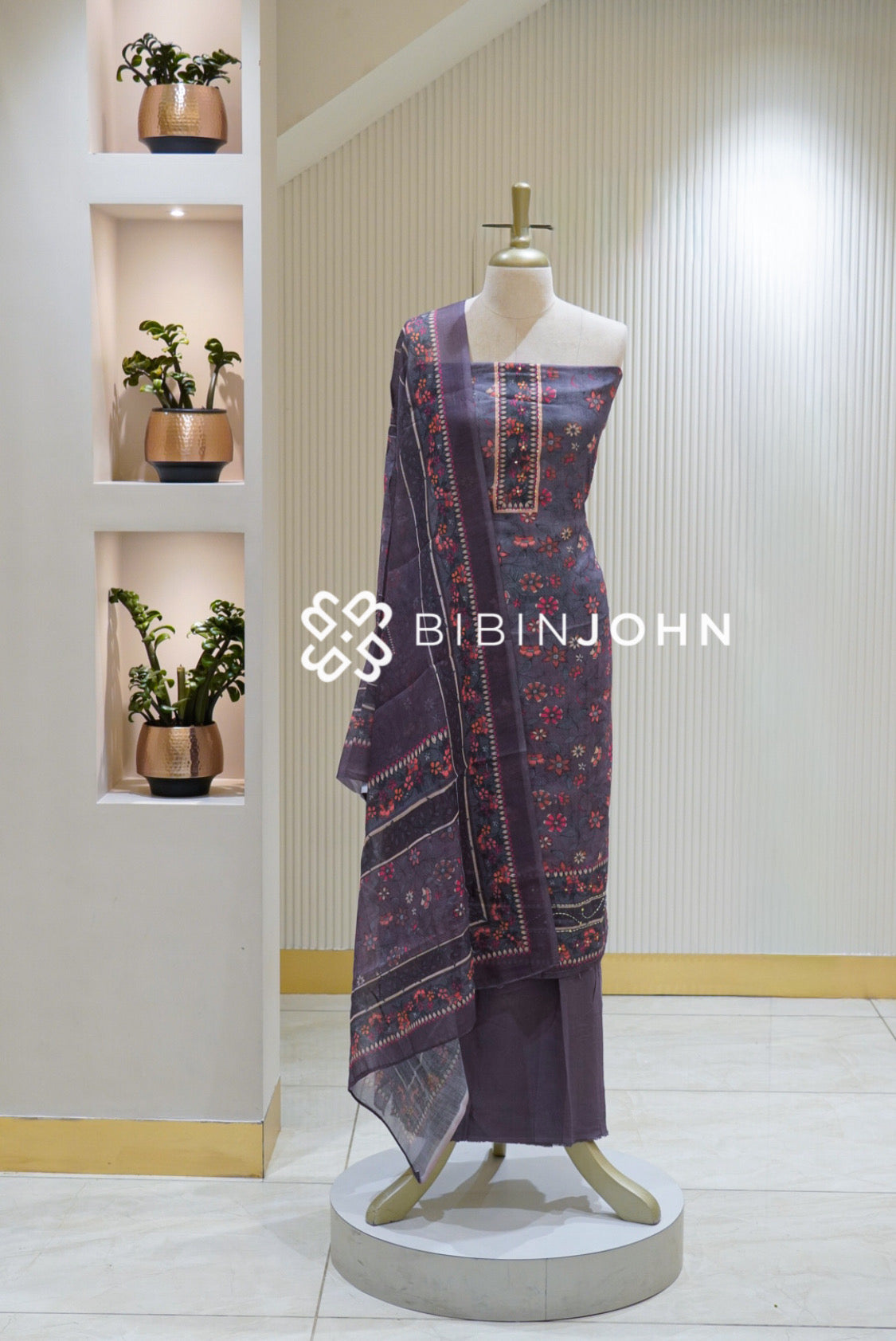 Art Linen Unstitched Salwar Suit Material Smoky Plum Grey BJ2496