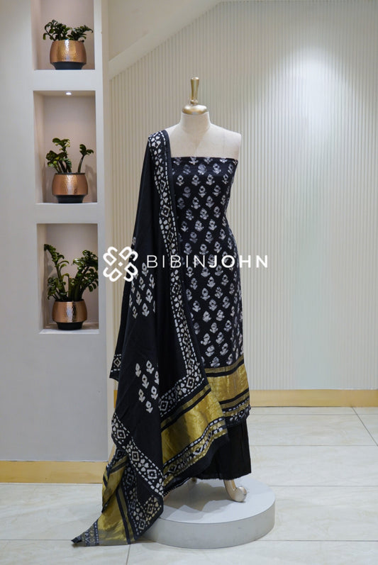 Semi Silk Batik Printed Salwar Suit Material Black BJ2160