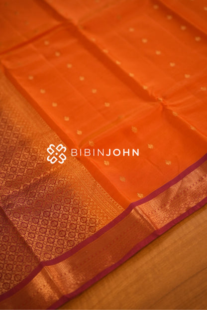 Semi Silk Saree For Women Vibrant Orange BJ2380