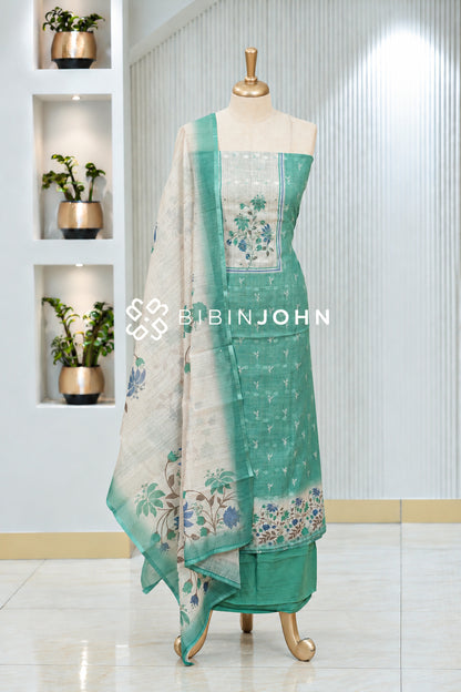 Chanderi Embroidery Unstitched Salwar Suit Material Sea Green BJ2076
