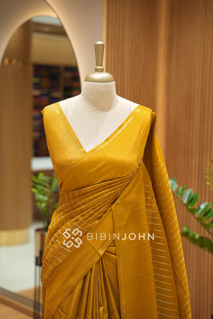 Semi Tussar Weaving Saree For Women Mustard Golden Yellow BJ2384