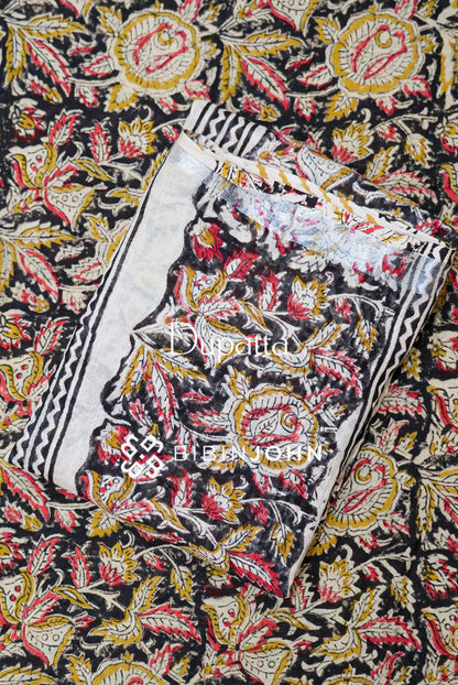 Cotton Linen Block Print Unstitched Salwar Suit Material Black BJ1124