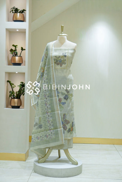 Tissue Linen Embroidery Unstitched Salwar Suit Material Pastel Mint Green BJ2469