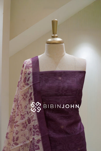 Organza Unstitched Salwar Suits Material Deep Plum Purple With Dusty Pink BJ2756