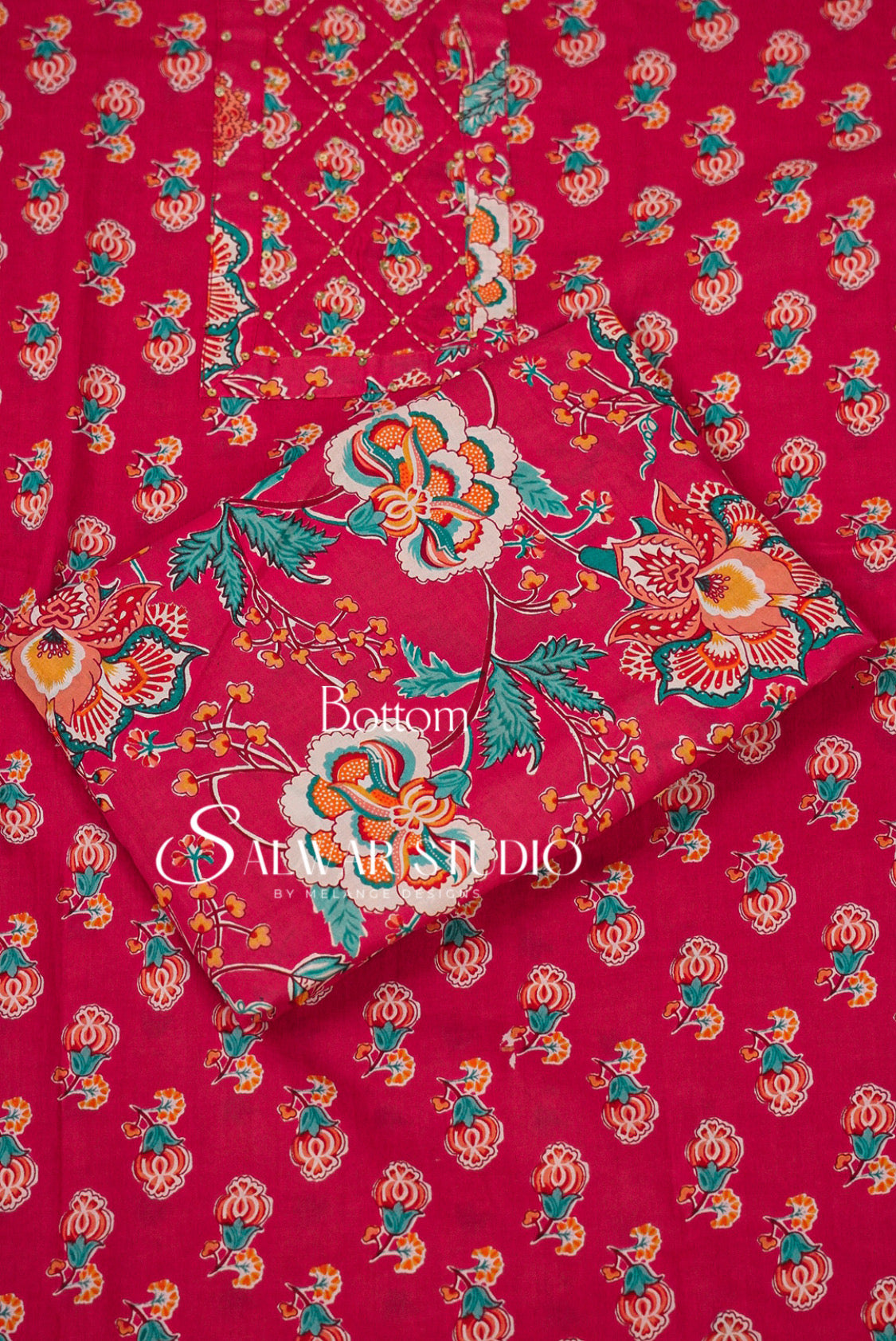 Printed Cotton Unstitched Salwar Suit Dress Material Rani Pink AC0163