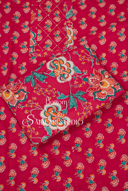 Printed Cotton Unstitched Salwar Suit Dress Material Rani Pink AC0163