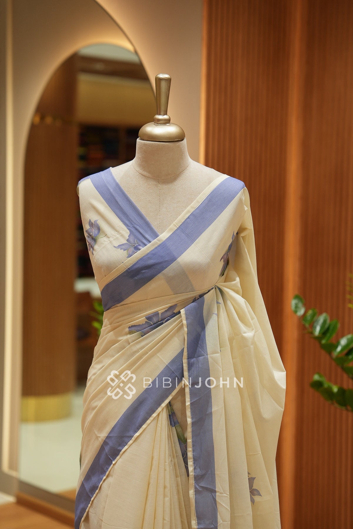 Printed Cotton Saree For Women Cream With Pastel Lavender BJ2537