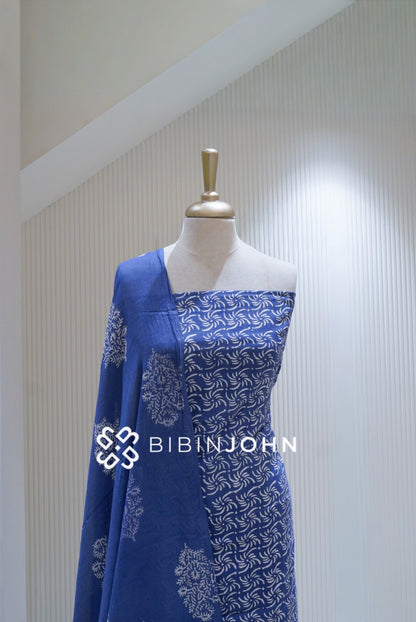 Printed Cotton Unstitched Salwar Suit Material Cornflower Blue BJ1726