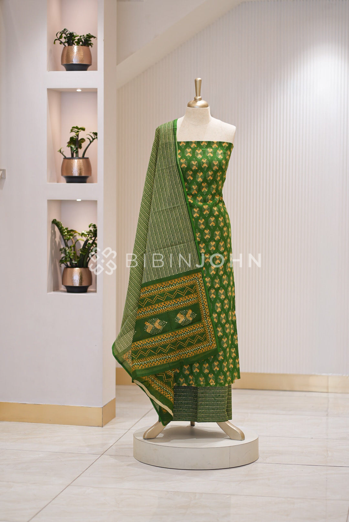 Printed Cotton Unstitched Salwar Suit Material Green 