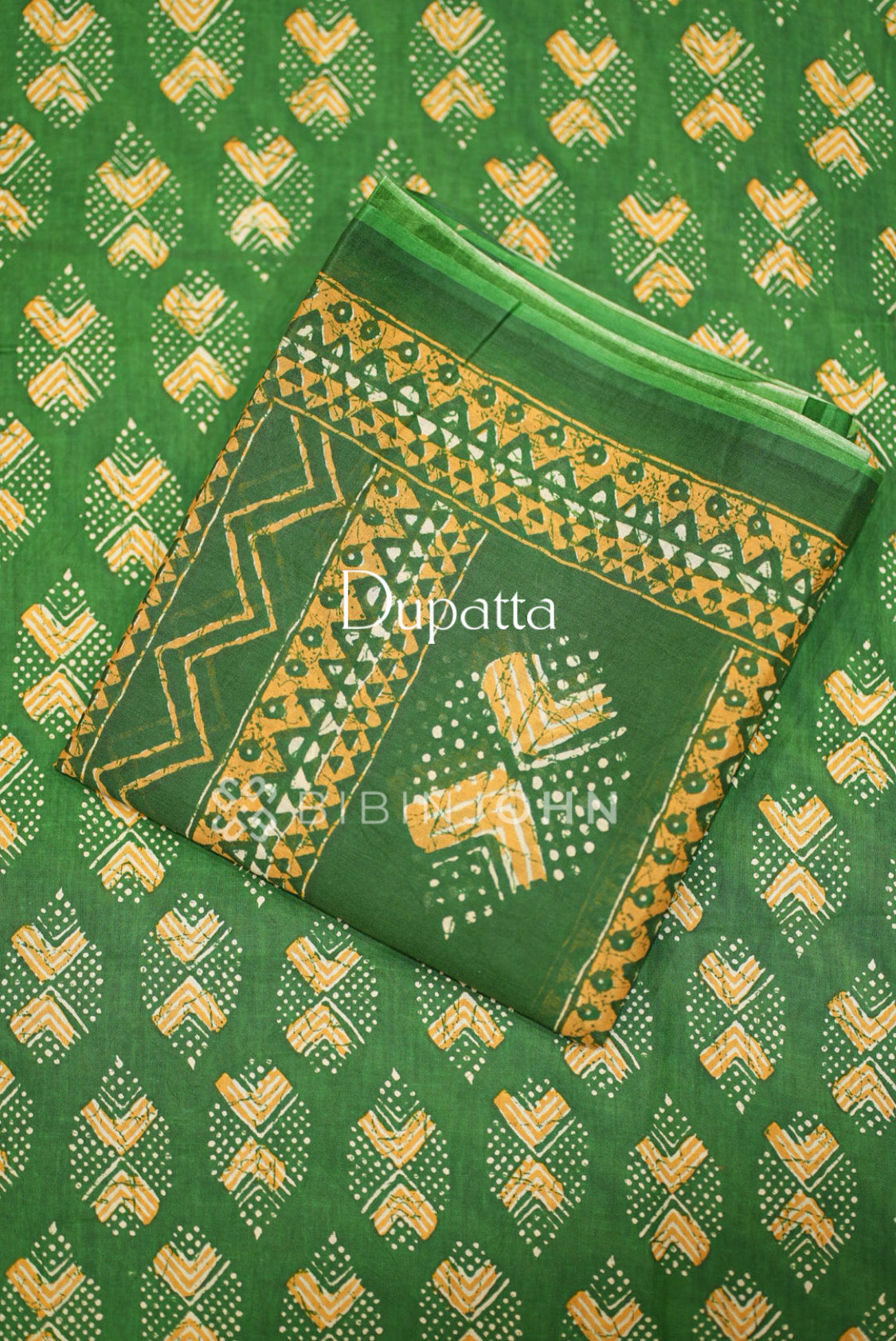 Printed Cotton Unstitched Salwar Suit Material Green  DUPATTA