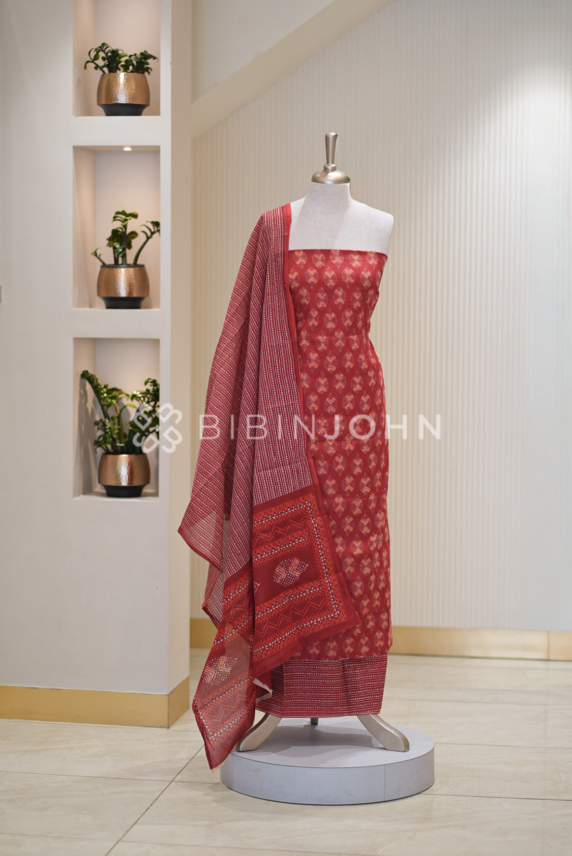 Printed Cotton Unstitched Salwar Suit Dress Material Crimson Red