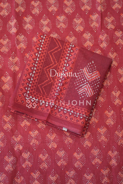 Printed Cotton Unstitched Salwar Suit Dress Material Crimson Red DUPATTA