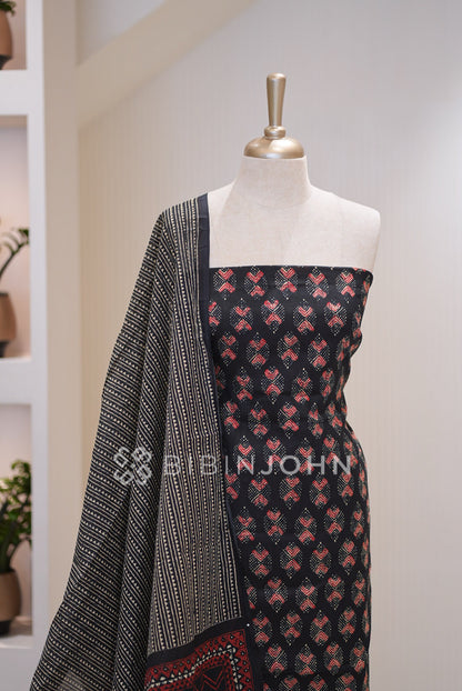 Printed Cotton Unstitched Salwar Suit Dress Material Black  CLOSE VIEW