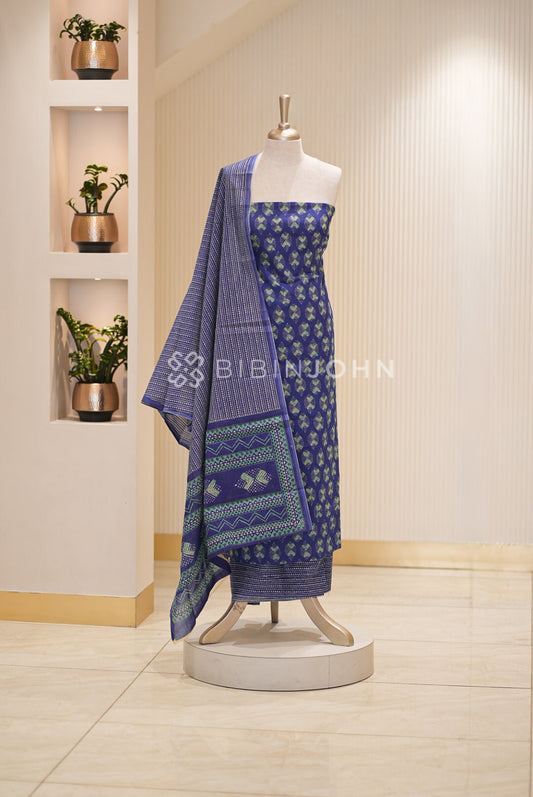Printed Cotton Unstitched Salwar Suit Dress Material Royal Blue 