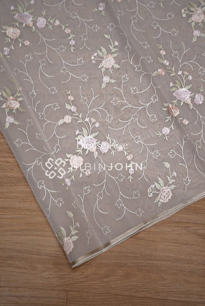 Organza Embroidery Saree White BJ1018