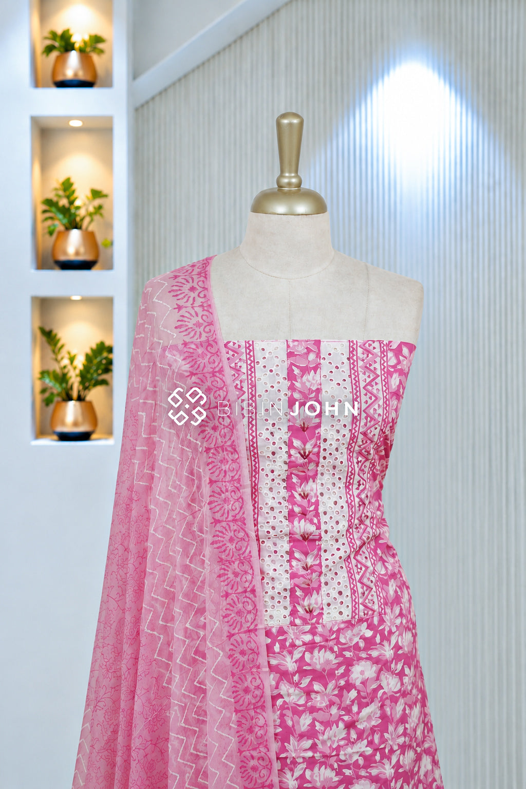 Printed Cotton Unstitched Salwar Suit Material Rose Pink BJ2058