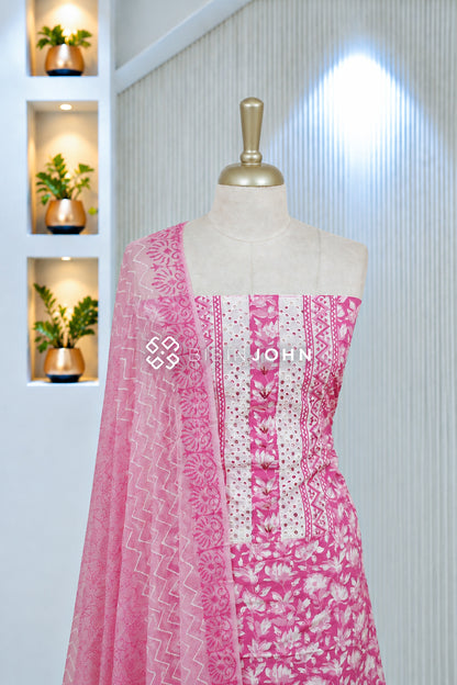 Printed Cotton Unstitched Salwar Suit Material Rose Pink BJ2058