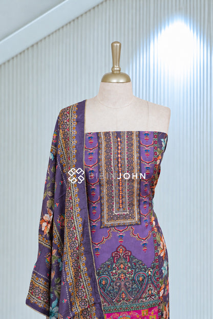 Muslin Embroidery Unstitched Salwar Suit Material  Dusty Purple BJ2061