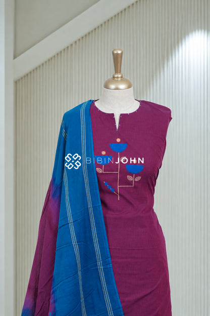Cotton Embroidery Semistitched Salwar Suit Material Deep Magenta Purple BJ1943
