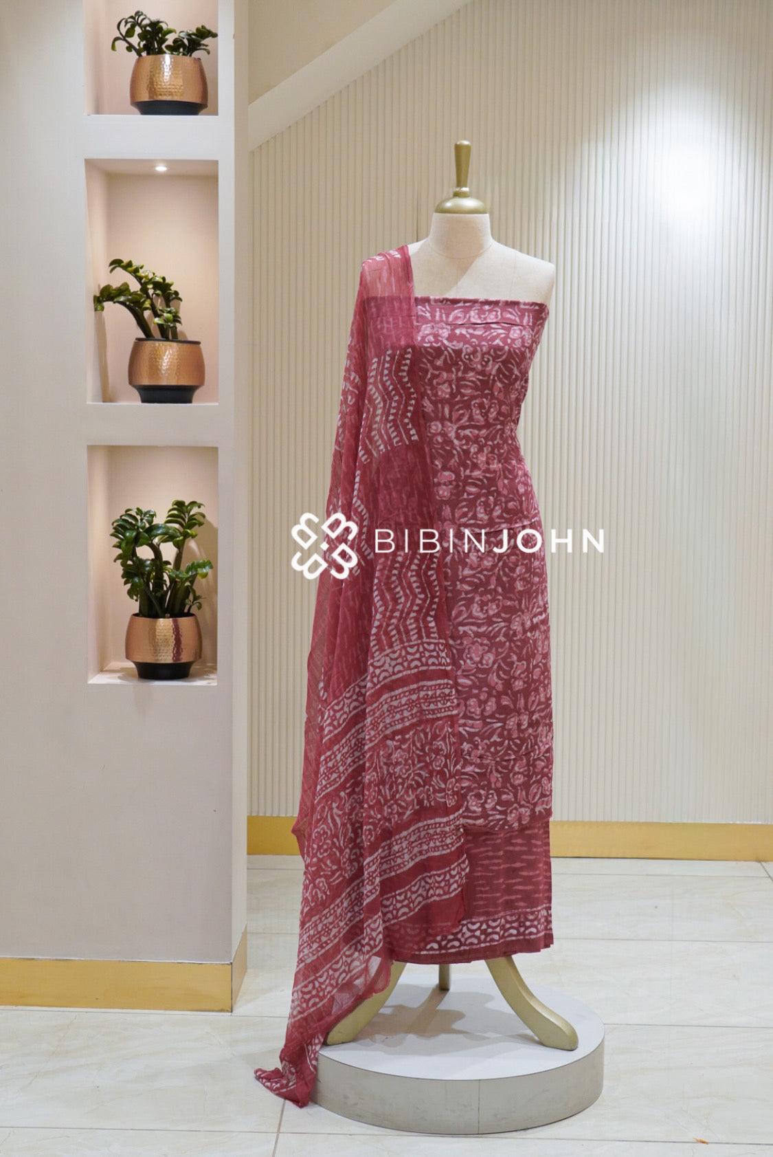 Printed Cotton Unstitched Salwar Suit Material Muted Maroon BJ2738