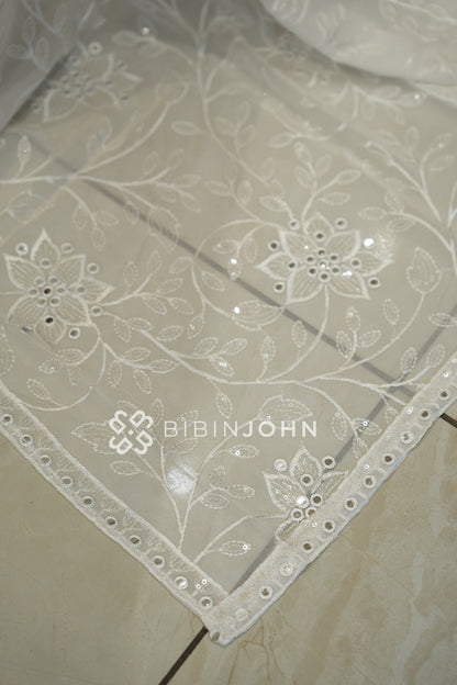 Georgette Embroidery Dupatta For Women Ivory White BJ2435
