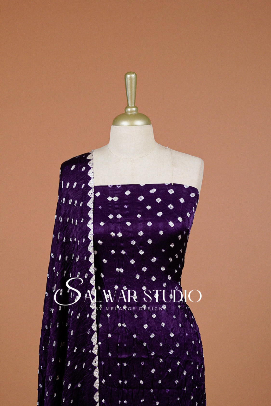 Pure Bandhani Unstitched Salwar Suit Dress Material Deep Purple AC0313