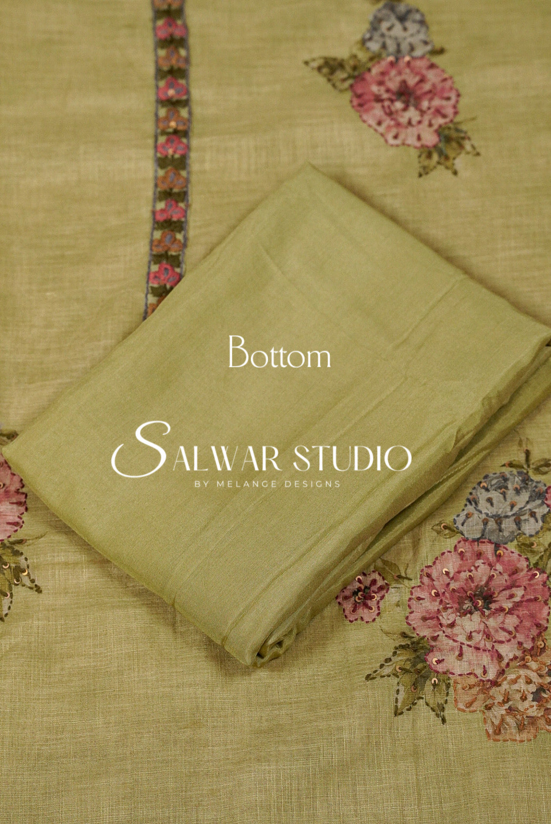 Art Linen Embroidery Salwar Suit Material Olive Green Bottom.