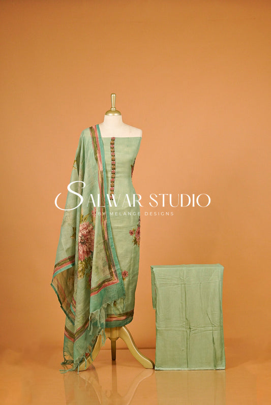 Art Linen Embroidery Salwar Suit Material Mint Green.