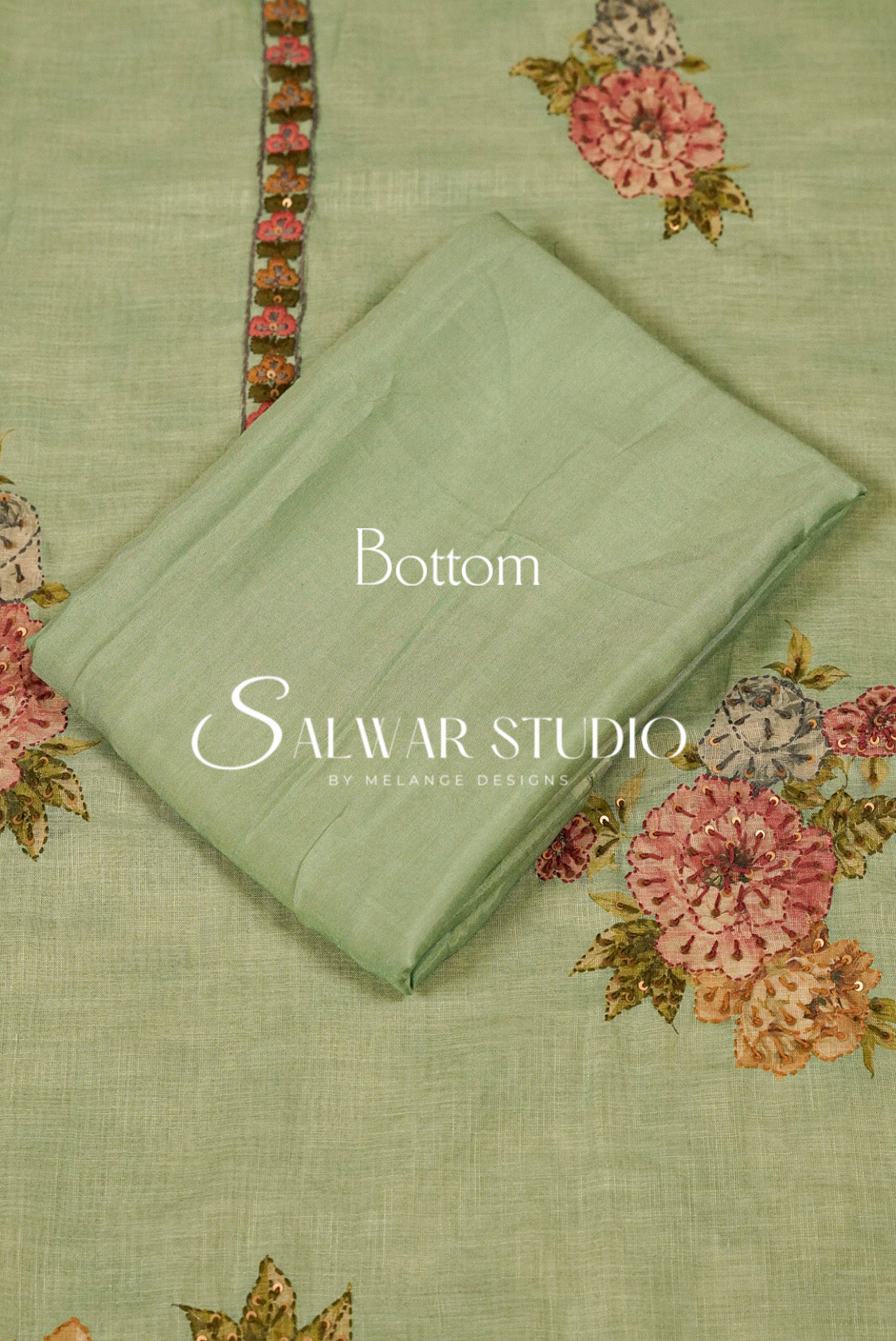 Art Linen Embroidery Salwar Suit Material Mint Green Bottom.