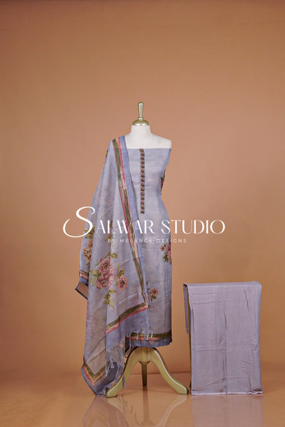 Art Linen Embroidery Salwar Suit Material Lavender.