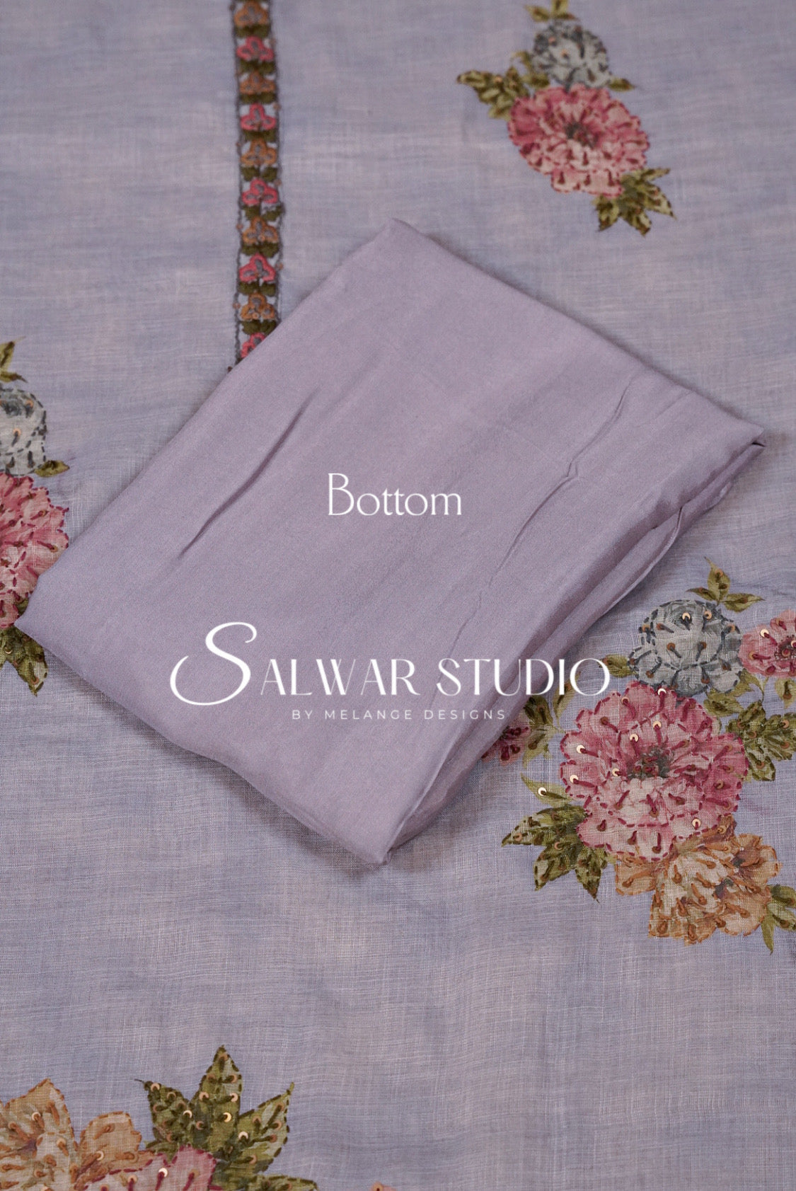 Art Linen Embroidery Salwar Suit Material Lavender Bottom.