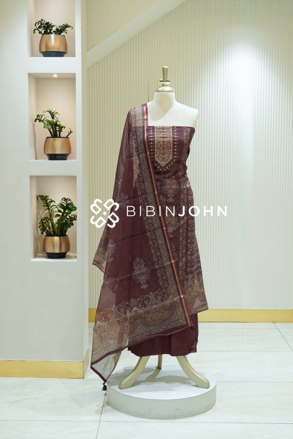 Semi Silk Embroidery Unstitched Salwar Suit Material Deep Burgundy Maroon BJ2849