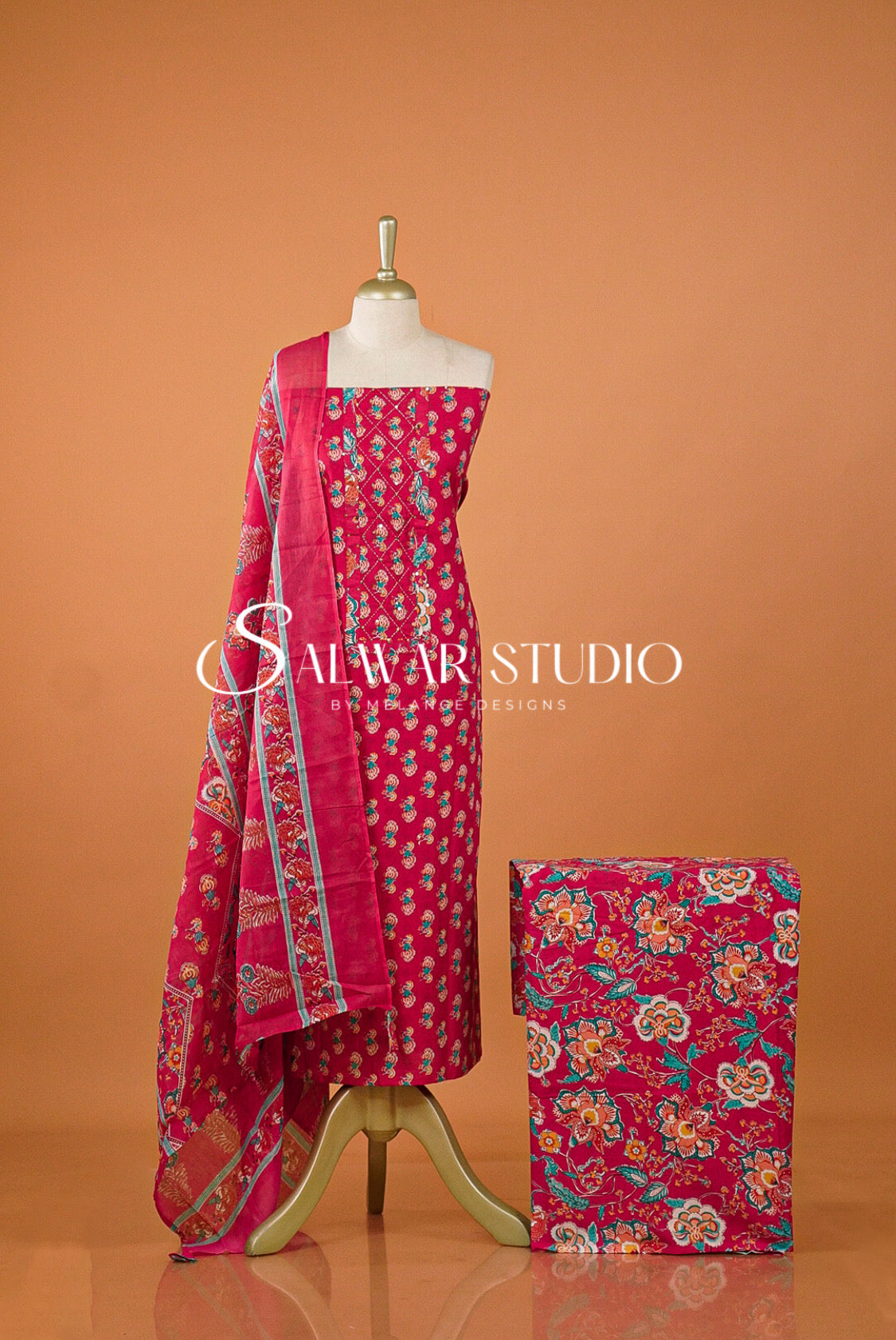 Printed Cotton Unstitched Salwar Suit Dress Material Rani Pink AC0163