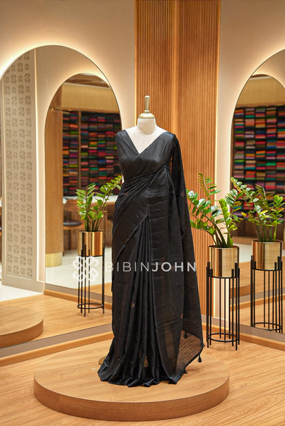 Silk Embroidery Saree Black BJ1029