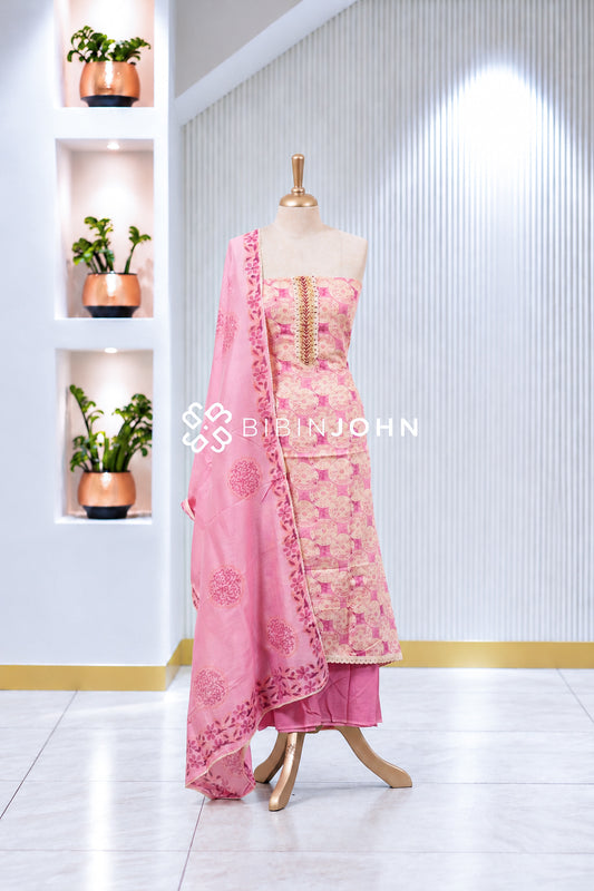 Printed Cotton Unstitched Salwar Suit Material Pink BJ2015