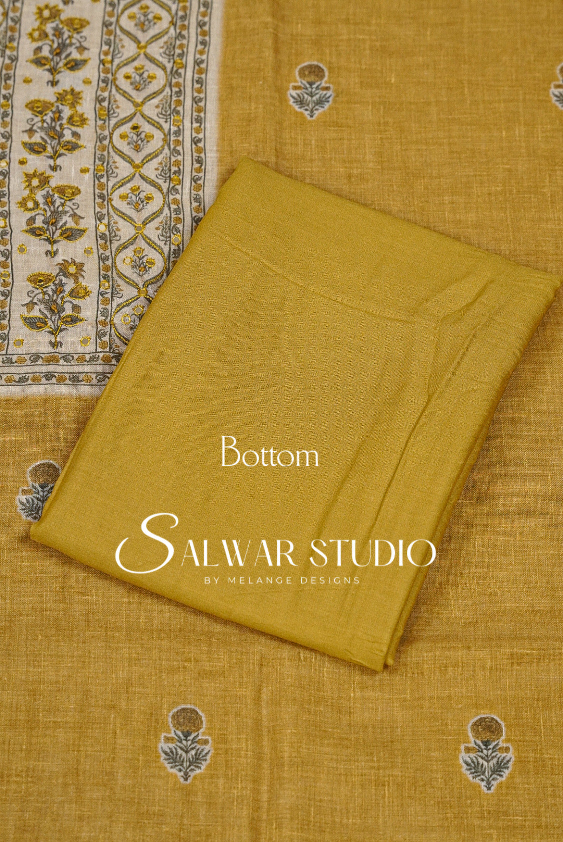 Linen Embroidery Unstitched Salwar Suit Dress Material Mustard Yellow AC0308