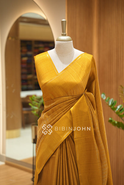 Semi Tussar Weaving Saree For Women Mustard Yellow BJ2647