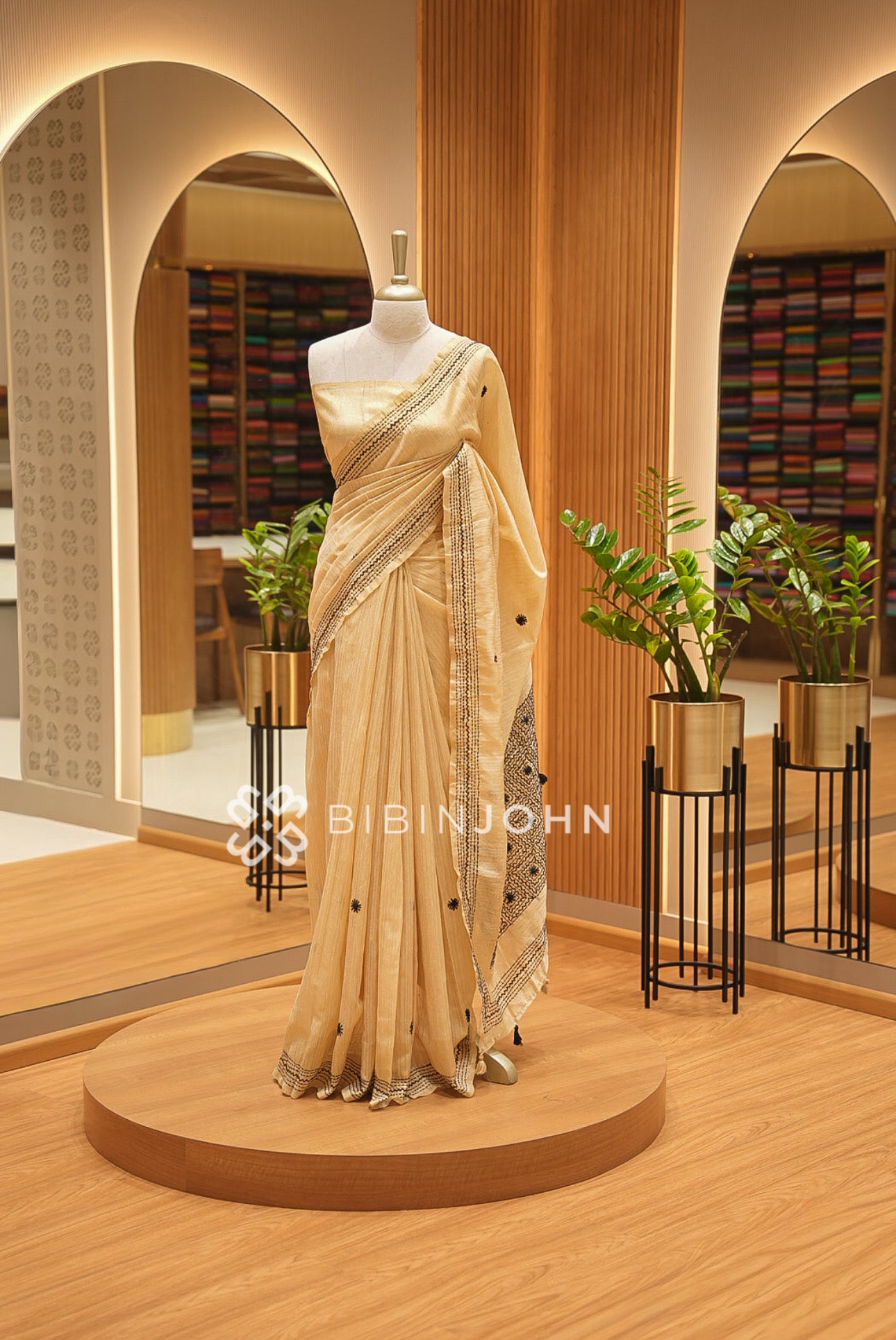 Silk Embroidery Saree For Women Champagne Gold – BIBIN JOHN