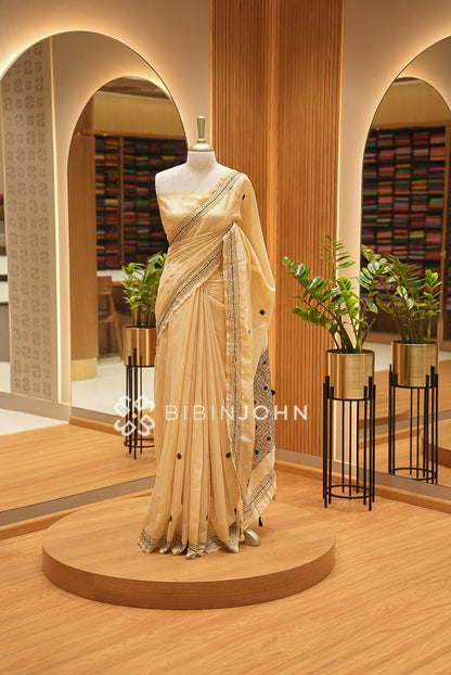 Silk Embroidery Saree For Women Champagne Gold BJ1655